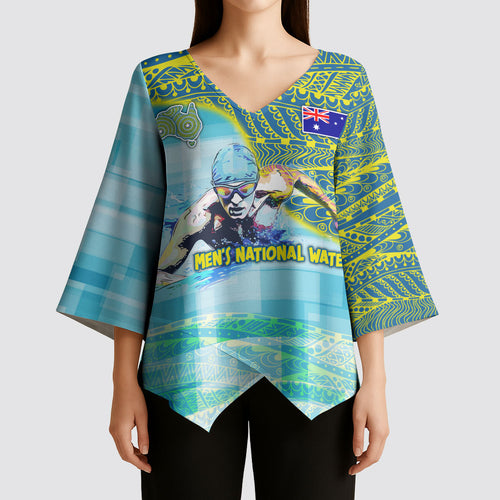 Australia Men National Water Polo Team Kimono Sleeve Blouse Aboriginal Dot Art Style Patriotic Aquatic Sport