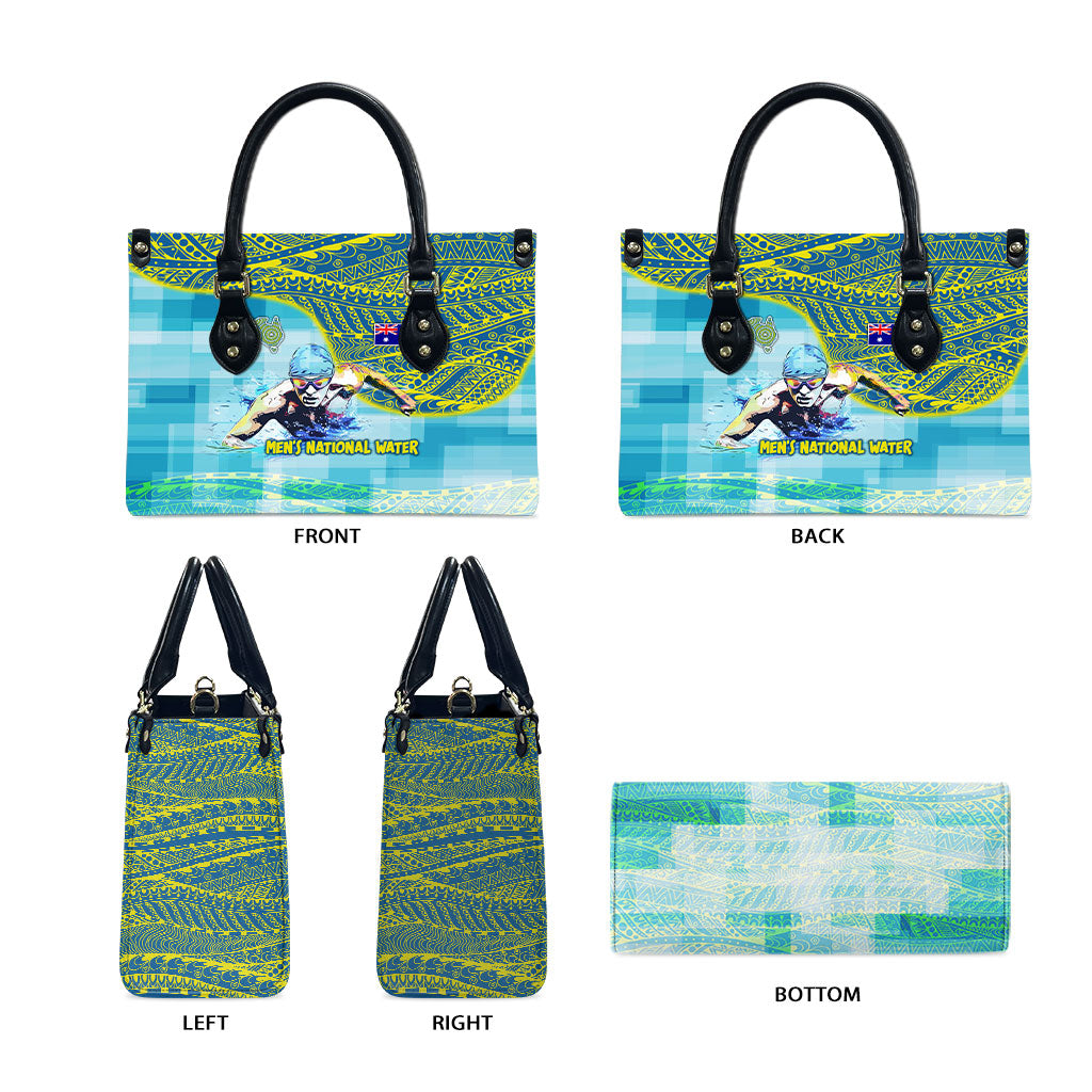 Australia Men National Water Polo Team Leather Bag Aboriginal Dot Art Style Patriotic Aquatic Sport