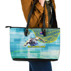 Australia Men National Water Polo Team Leather Tote Bag Aboriginal Dot Art Style Patriotic Aquatic Sport