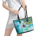 Australia Men National Water Polo Team Leather Tote Bag Aboriginal Dot Art Style Patriotic Aquatic Sport