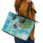 Australia Men National Water Polo Team Leather Tote Bag Aboriginal Dot Art Style Patriotic Aquatic Sport