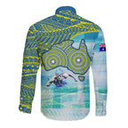 Australia Men National Water Polo Team Long Sleeve Button Shirt Aboriginal Dot Art Style Patriotic Aquatic Sport