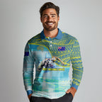 Australia Men National Water Polo Team Long Sleeve Polo Shirt Aboriginal Dot Art Style Patriotic Aquatic Sport