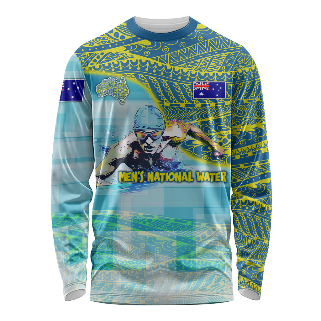 Australia Men National Water Polo Team Long Sleeve Shirt Aboriginal Dot Art Style Patriotic Aquatic Sport