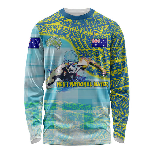 Australia Men National Water Polo Team Long Sleeve Shirt Aboriginal Dot Art Style Patriotic Aquatic Sport