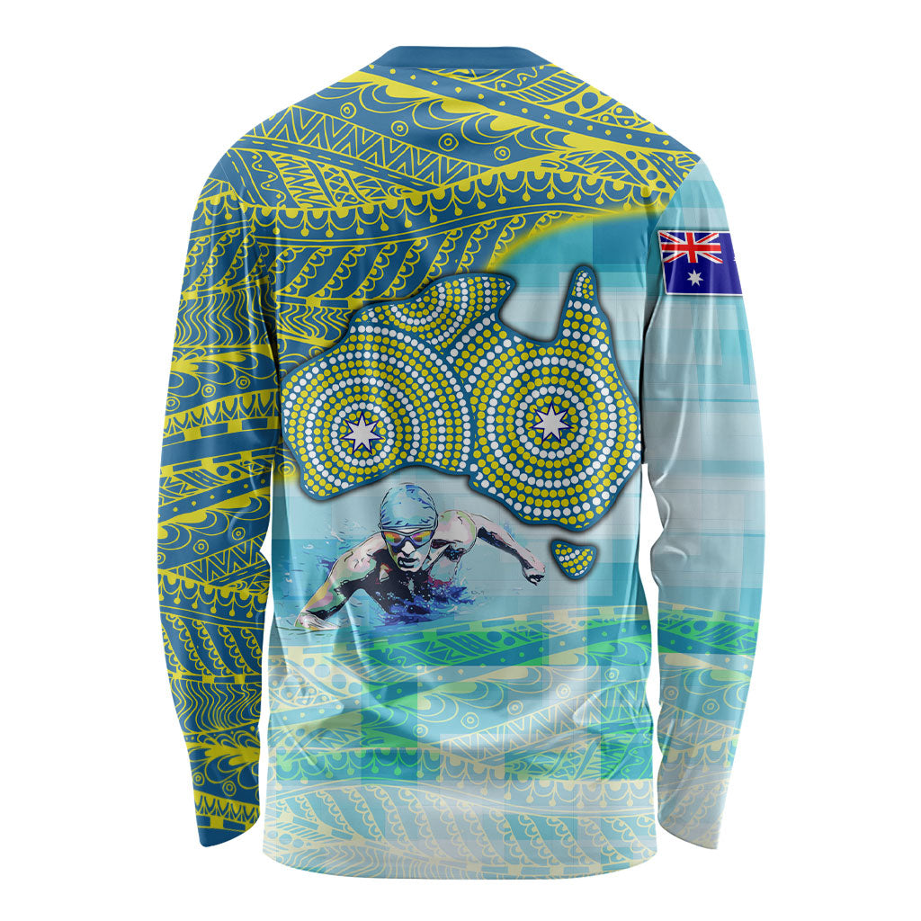 Australia Men National Water Polo Team Long Sleeve Shirt Aboriginal Dot Art Style Patriotic Aquatic Sport