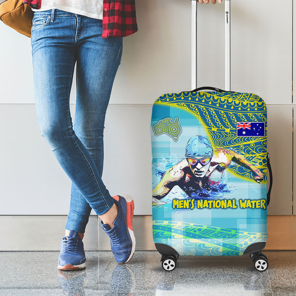 Australia Men National Water Polo Team Luggage Cover Aboriginal Dot Art Style Patriotic Aquatic Sport