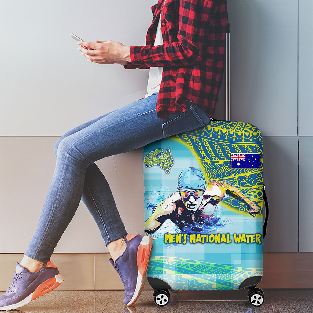 Australia Men National Water Polo Team Luggage Cover Aboriginal Dot Art Style Patriotic Aquatic Sport