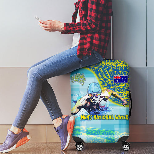 Australia Men National Water Polo Team Luggage Cover Aboriginal Dot Art Style Patriotic Aquatic Sport