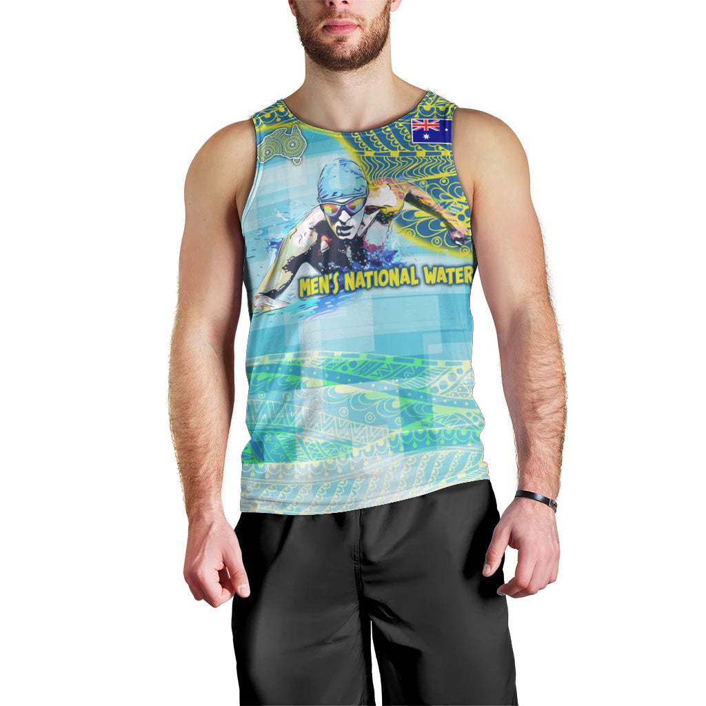 Australia Men National Water Polo Team Men Tank Top Aboriginal Dot Art Style Patriotic Aquatic Sport