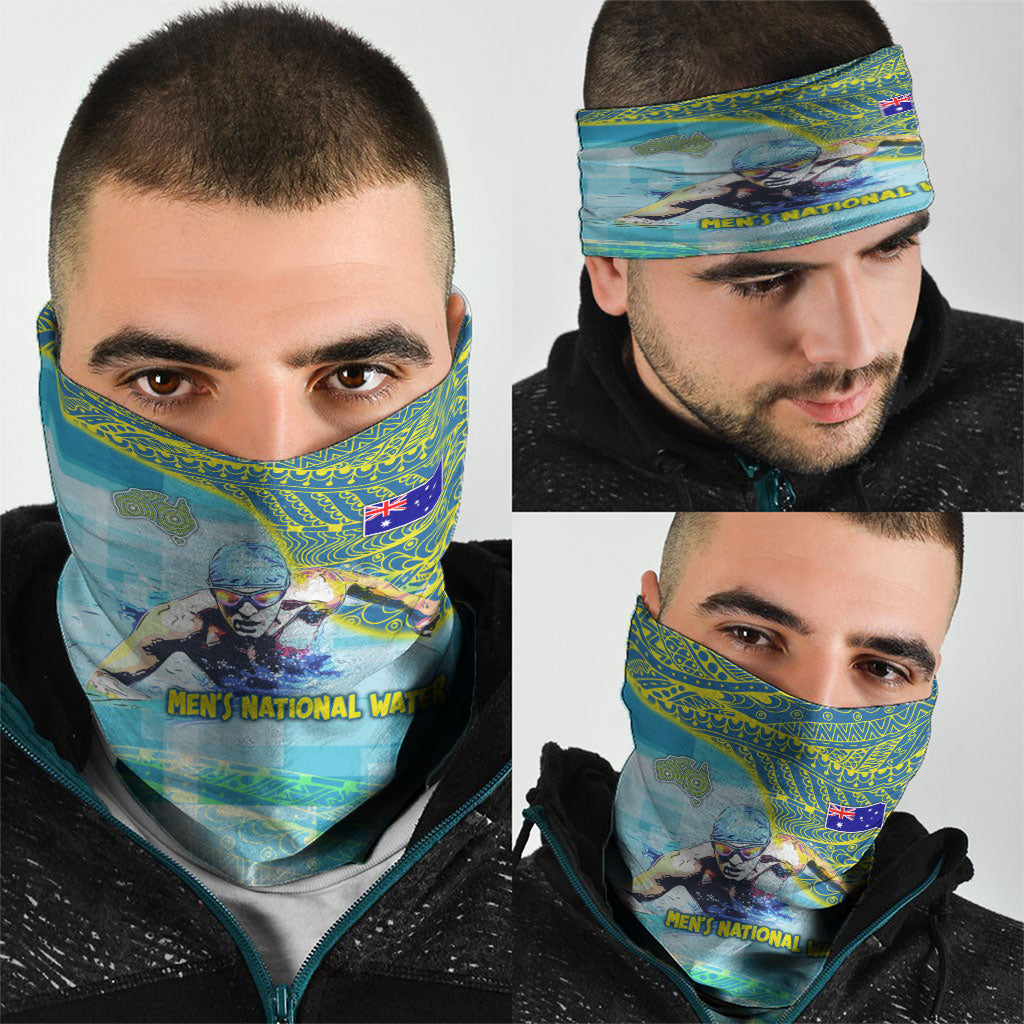 Australia Men National Water Polo Team Neck Gaiter Aboriginal Dot Art Style Patriotic Aquatic Sport