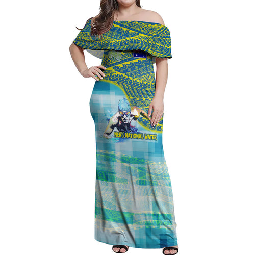 Australia Men National Water Polo Team Off Shoulder Maxi Dress Aboriginal Dot Art Style Patriotic Aquatic Sport