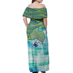 Australia Men National Water Polo Team Off Shoulder Maxi Dress Aboriginal Dot Art Style Patriotic Aquatic Sport