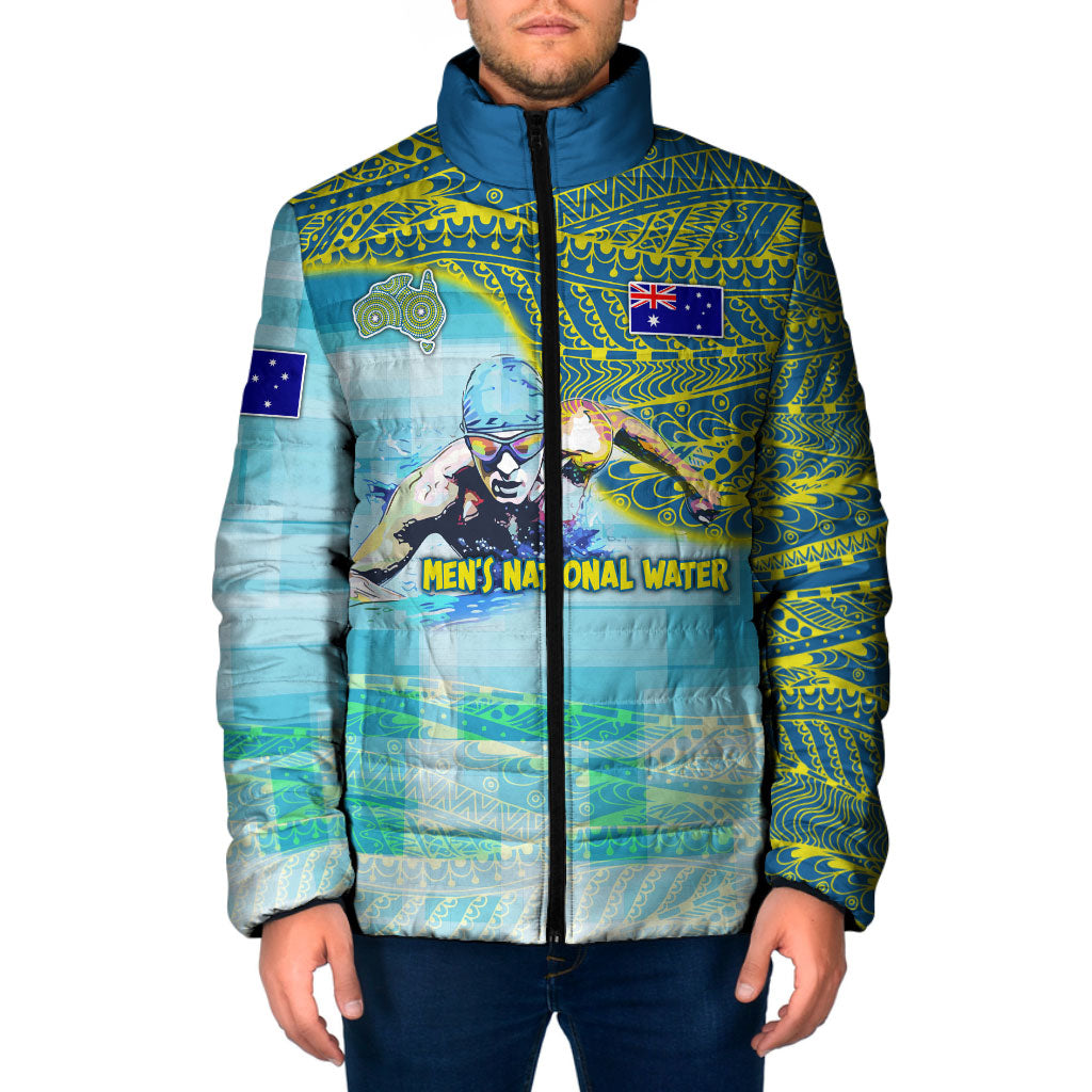 Australia Men National Water Polo Team Padded Jacket Aboriginal Dot Art Style Patriotic Aquatic Sport