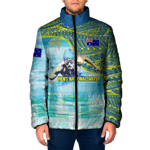 Australia Men National Water Polo Team Padded Jacket Aboriginal Dot Art Style Patriotic Aquatic Sport