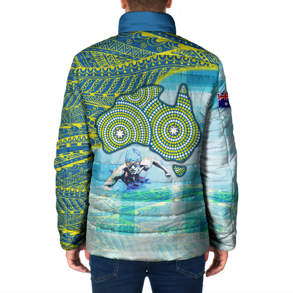 Australia Men National Water Polo Team Padded Jacket Aboriginal Dot Art Style Patriotic Aquatic Sport