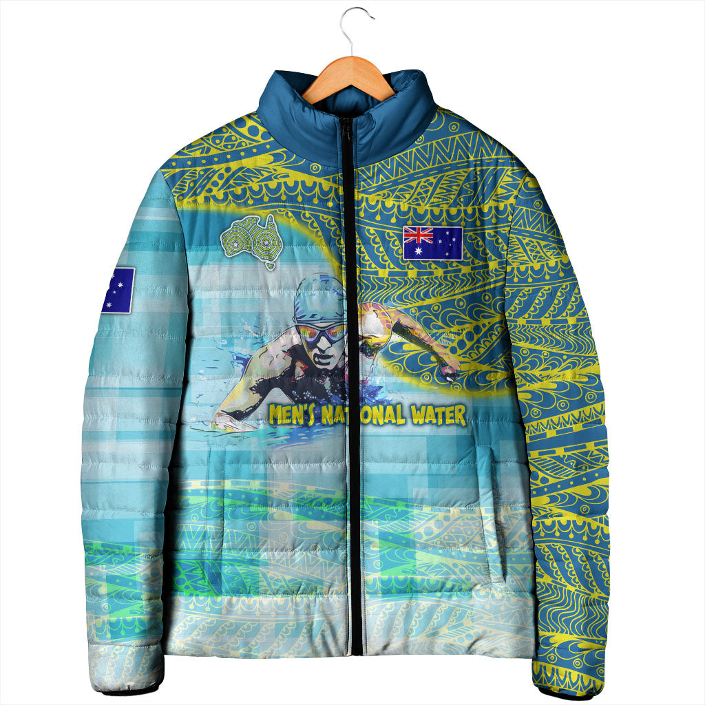 Australia Men National Water Polo Team Padded Jacket Aboriginal Dot Art Style Patriotic Aquatic Sport