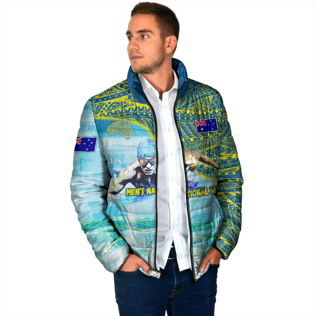 Australia Men National Water Polo Team Padded Jacket Aboriginal Dot Art Style Patriotic Aquatic Sport