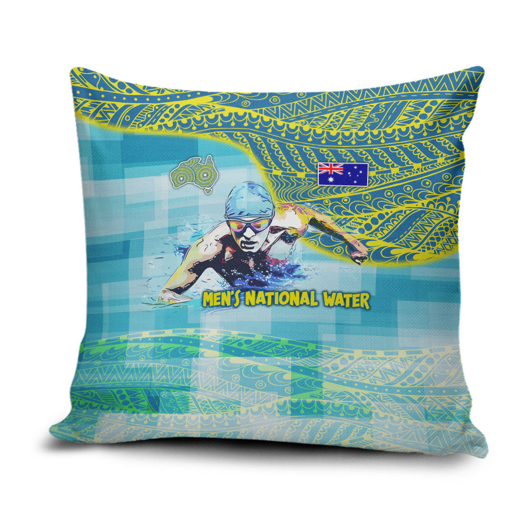 Australia Men National Water Polo Team Pillow Cover Aboriginal Dot Art Style Patriotic Aquatic Sport