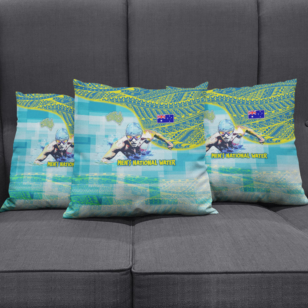 Australia Men National Water Polo Team Pillow Cover Aboriginal Dot Art Style Patriotic Aquatic Sport