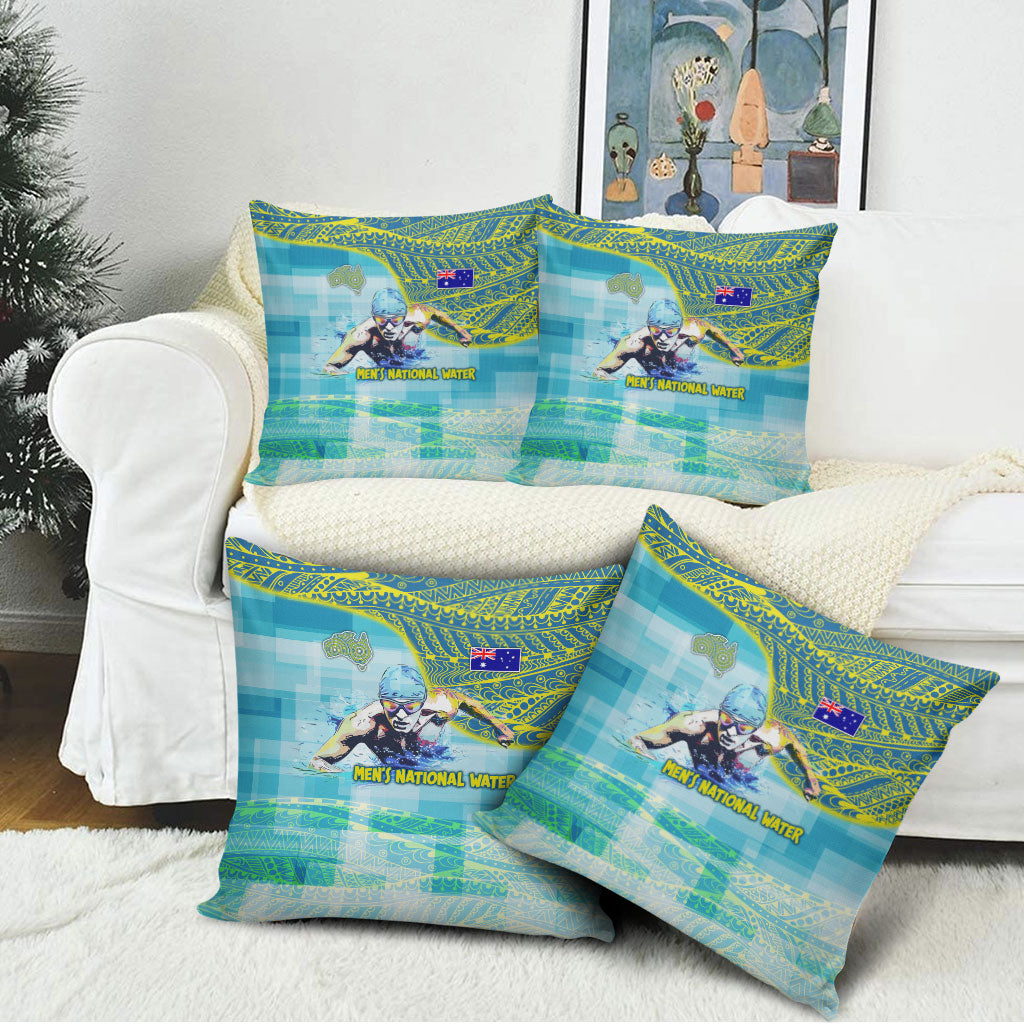 Australia Men National Water Polo Team Pillow Cover Aboriginal Dot Art Style Patriotic Aquatic Sport