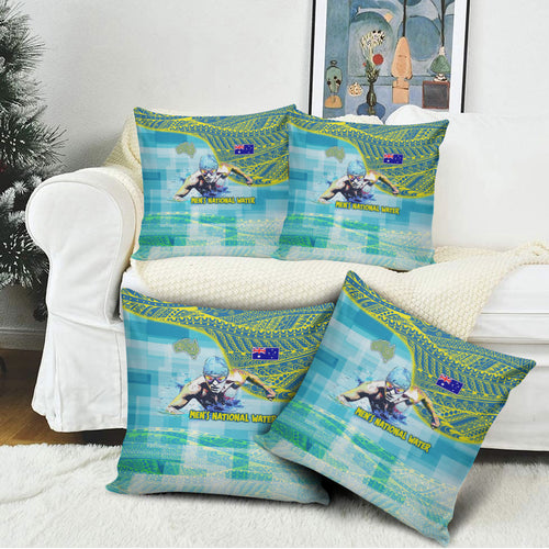 Australia Men National Water Polo Team Pillow Cover Aboriginal Dot Art Style Patriotic Aquatic Sport