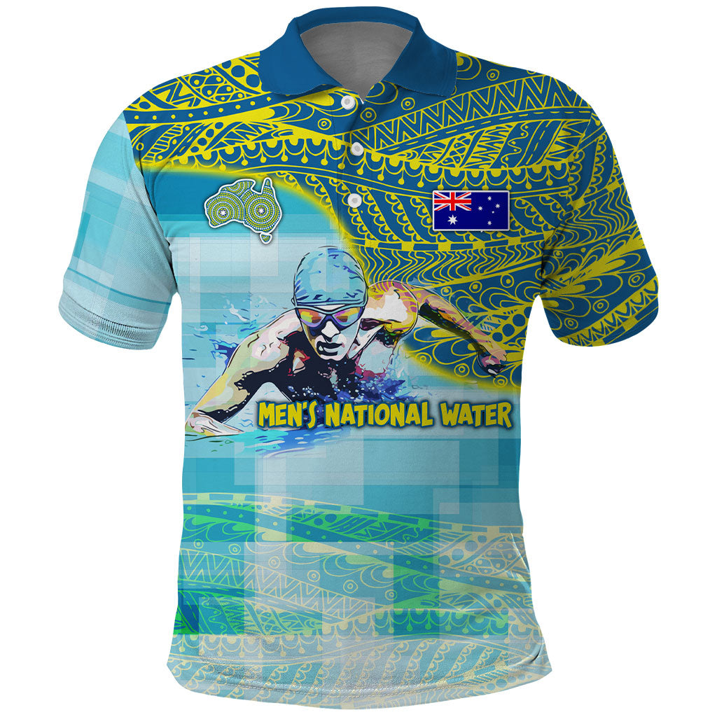 Australia Men National Water Polo Team Polo Shirt Aboriginal Dot Art Style Patriotic Aquatic Sport