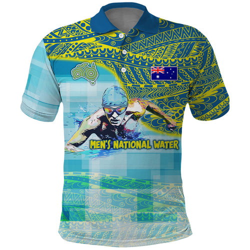 Australia Men National Water Polo Team Polo Shirt Aboriginal Dot Art Style Patriotic Aquatic Sport