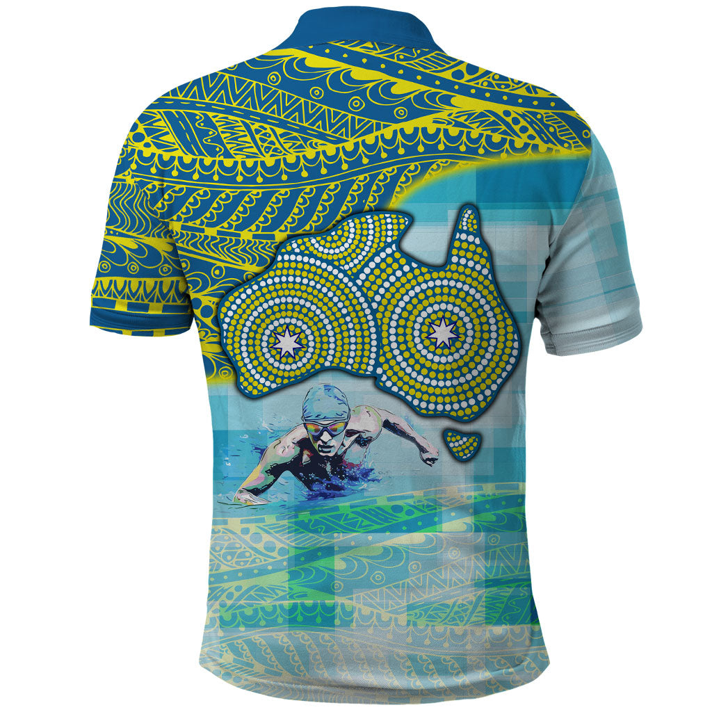Australia Men National Water Polo Team Polo Shirt Aboriginal Dot Art Style Patriotic Aquatic Sport