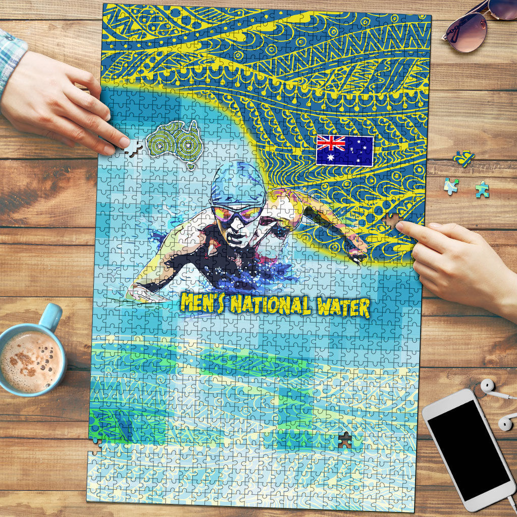 Australia Men National Water Polo Team Puzzle Aboriginal Dot Art Style Patriotic Aquatic Sport