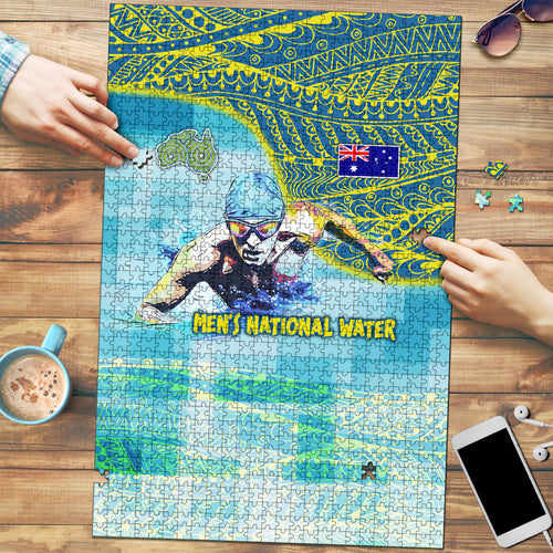 Australia Men National Water Polo Team Puzzle Aboriginal Dot Art Style Patriotic Aquatic Sport