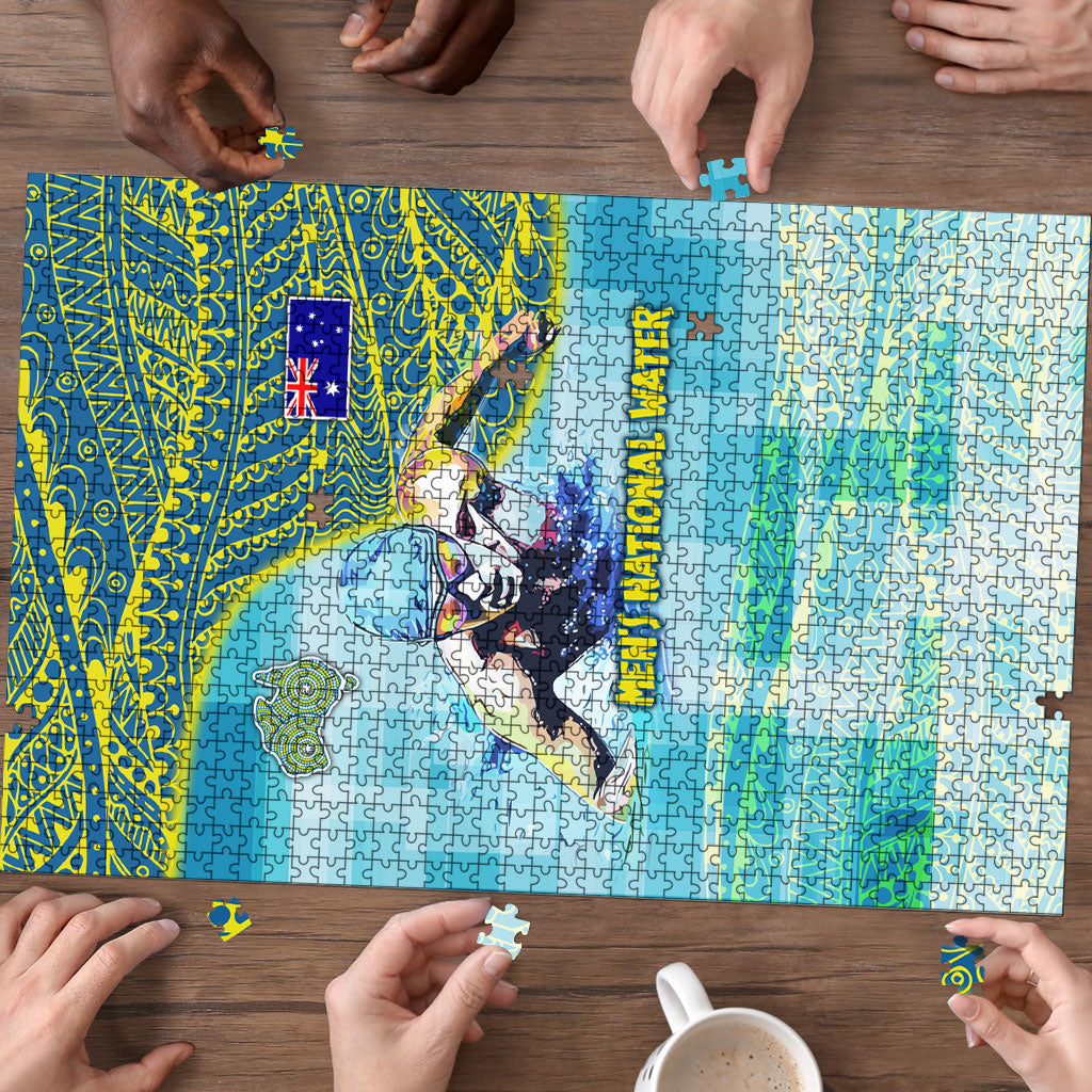 Australia Men National Water Polo Team Puzzle Aboriginal Dot Art Style Patriotic Aquatic Sport