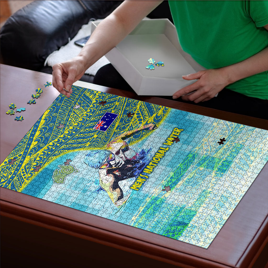 Australia Men National Water Polo Team Puzzle Aboriginal Dot Art Style Patriotic Aquatic Sport