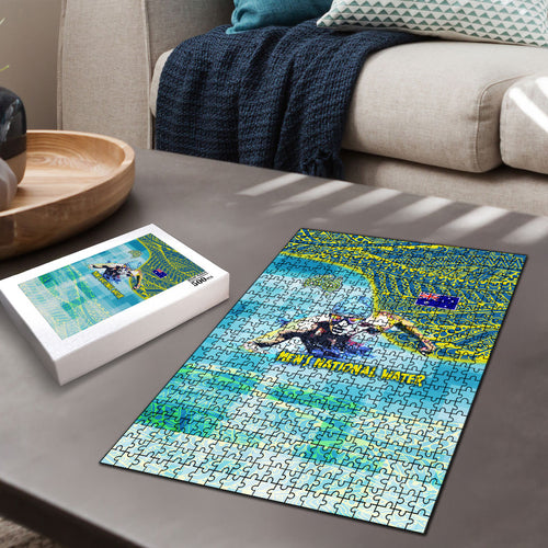 Australia Men National Water Polo Team Puzzle Aboriginal Dot Art Style Patriotic Aquatic Sport