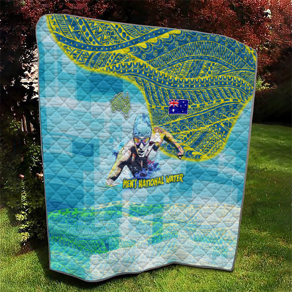 Australia Men National Water Polo Team Quilt Aboriginal Dot Art Style Patriotic Aquatic Sport