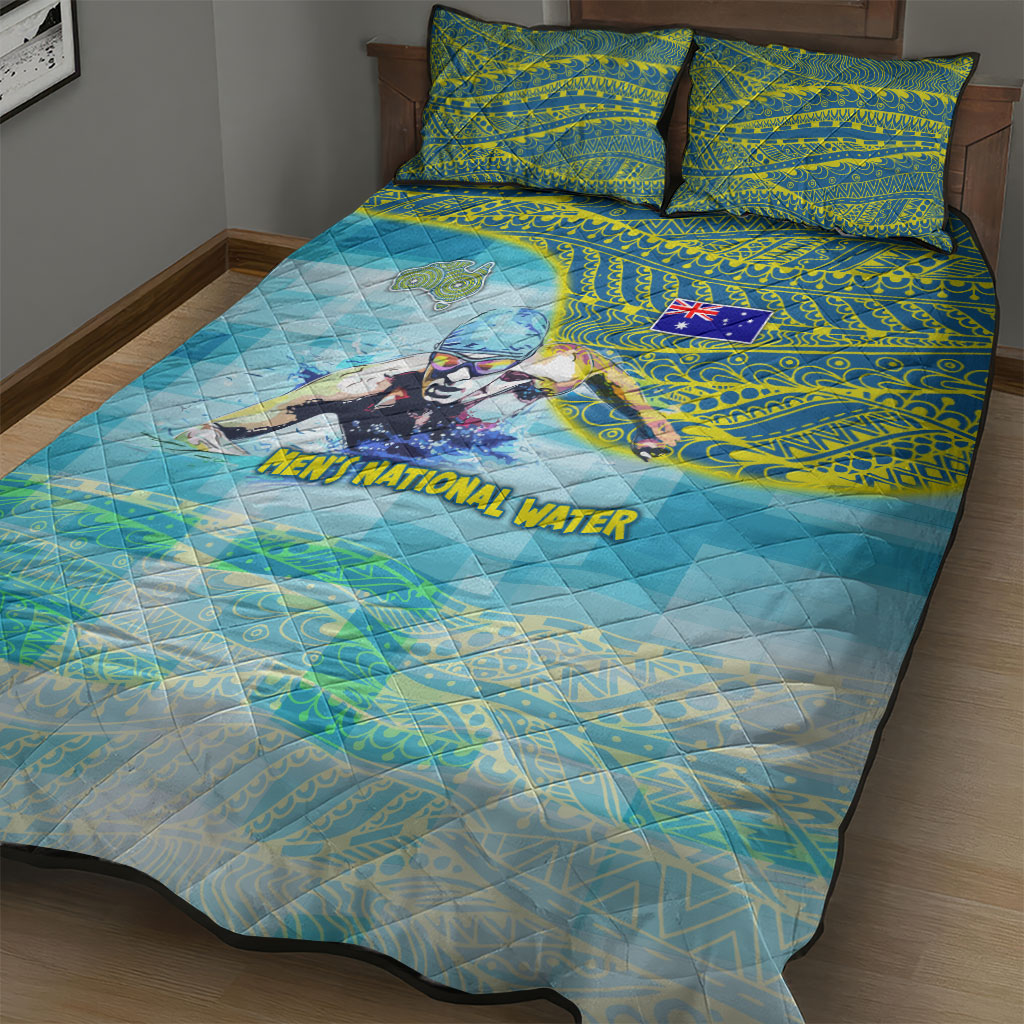 Australia Men National Water Polo Team Quilt Bed Set Aboriginal Dot Art Style Patriotic Aquatic Sport