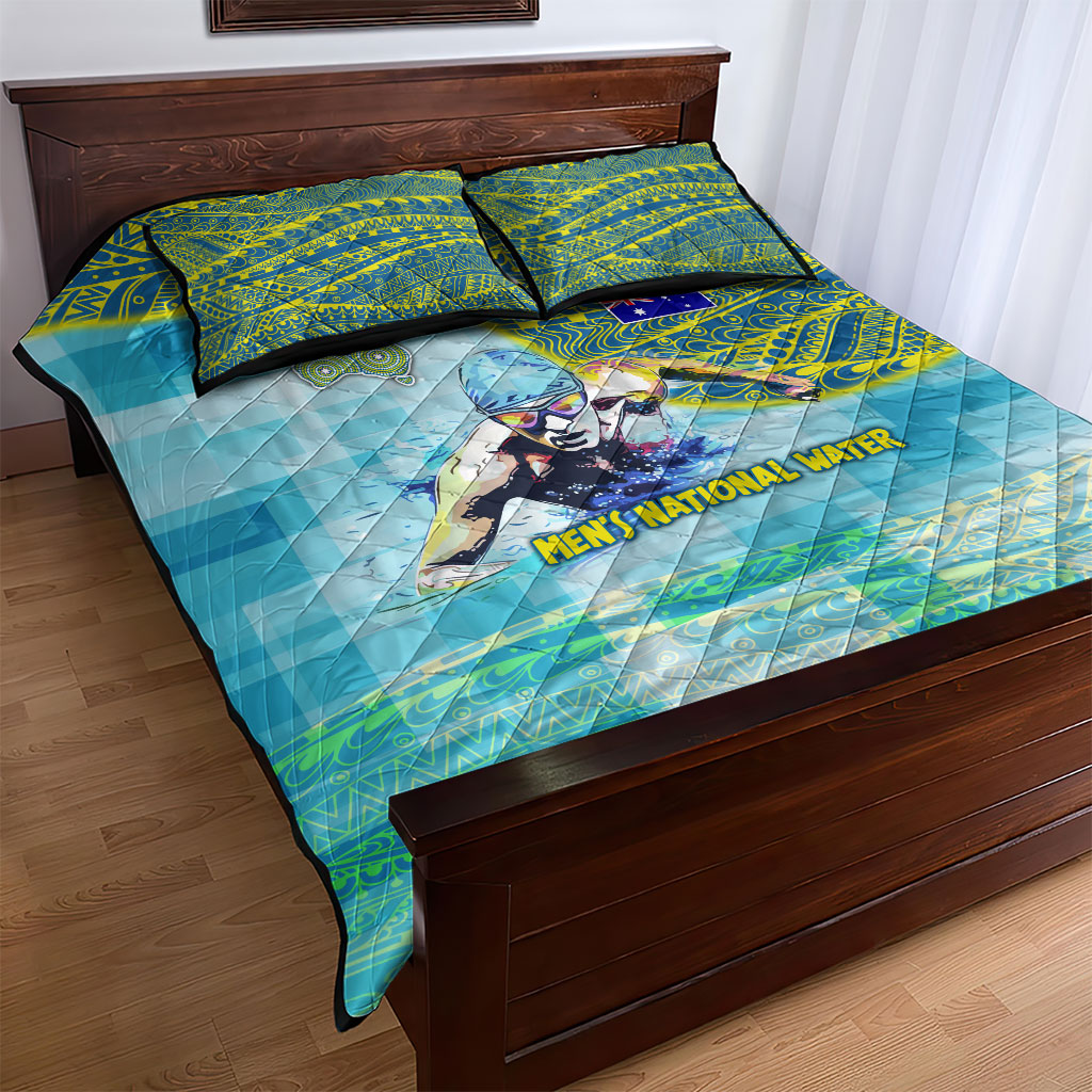 Australia Men National Water Polo Team Quilt Bed Set Aboriginal Dot Art Style Patriotic Aquatic Sport