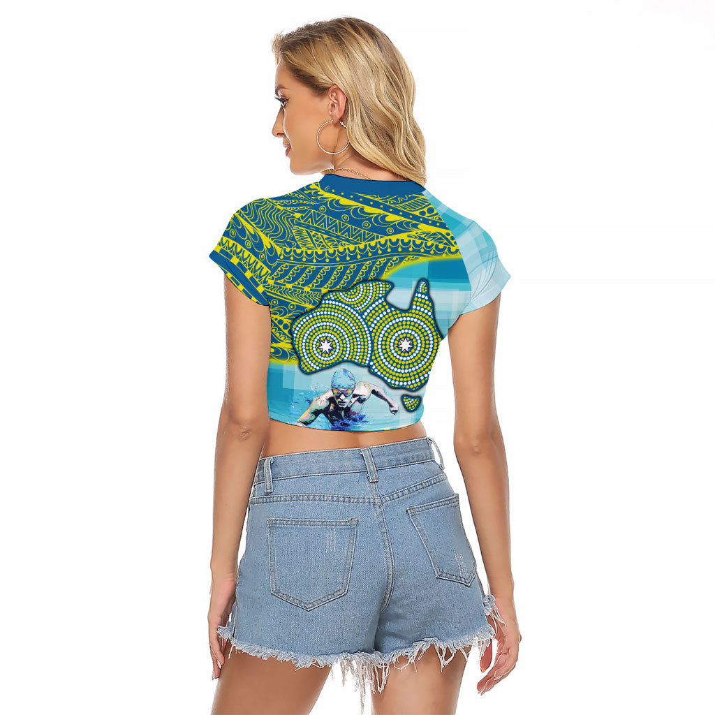 Australia Men National Water Polo Team Raglan Cropped T Shirt Aboriginal Dot Art Style Patriotic Aquatic Sport