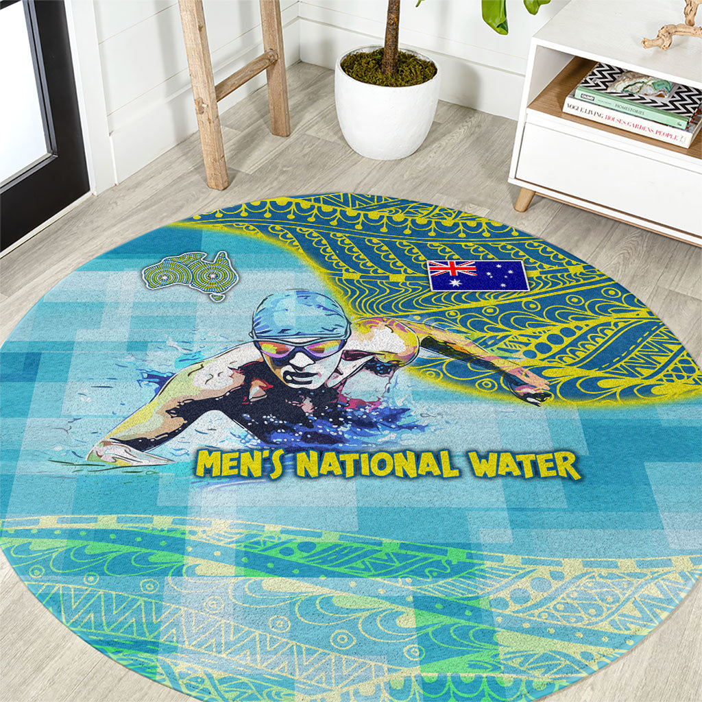 Australia Men National Water Polo Team Round Carpet Aboriginal Dot Art Style Patriotic Aquatic Sport