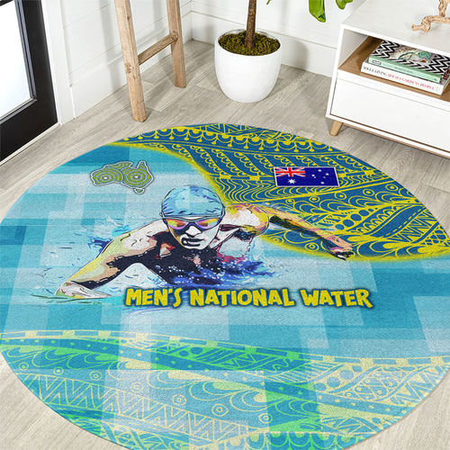 Australia Men National Water Polo Team Round Carpet Aboriginal Dot Art Style Patriotic Aquatic Sport