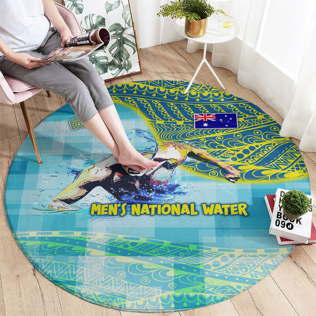 Australia Men National Water Polo Team Round Carpet Aboriginal Dot Art Style Patriotic Aquatic Sport