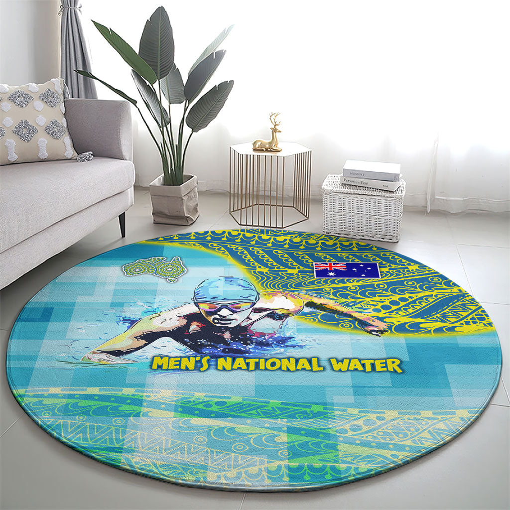 Australia Men National Water Polo Team Round Carpet Aboriginal Dot Art Style Patriotic Aquatic Sport