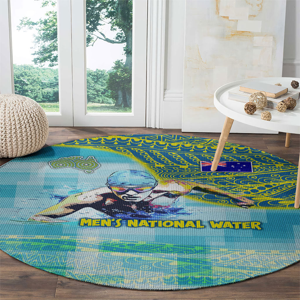 Australia Men National Water Polo Team Round Carpet Aboriginal Dot Art Style Patriotic Aquatic Sport