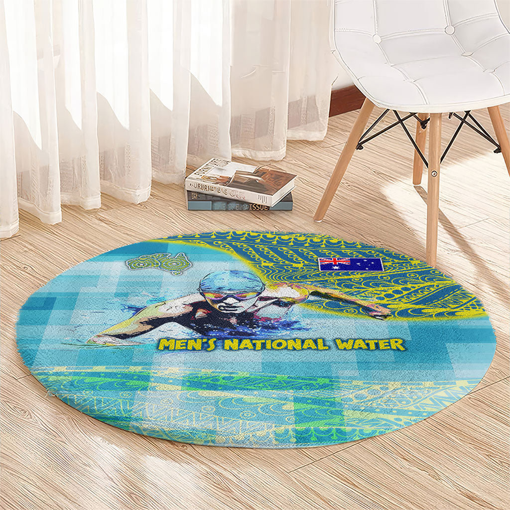 Australia Men National Water Polo Team Round Carpet Aboriginal Dot Art Style Patriotic Aquatic Sport