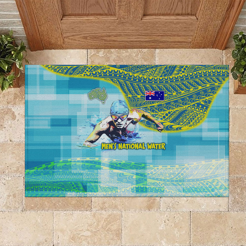 Australia Men National Water Polo Team Rubber Doormat Aboriginal Dot Art Style Patriotic Aquatic Sport