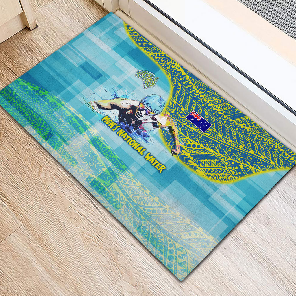 Australia Men National Water Polo Team Rubber Doormat Aboriginal Dot Art Style Patriotic Aquatic Sport