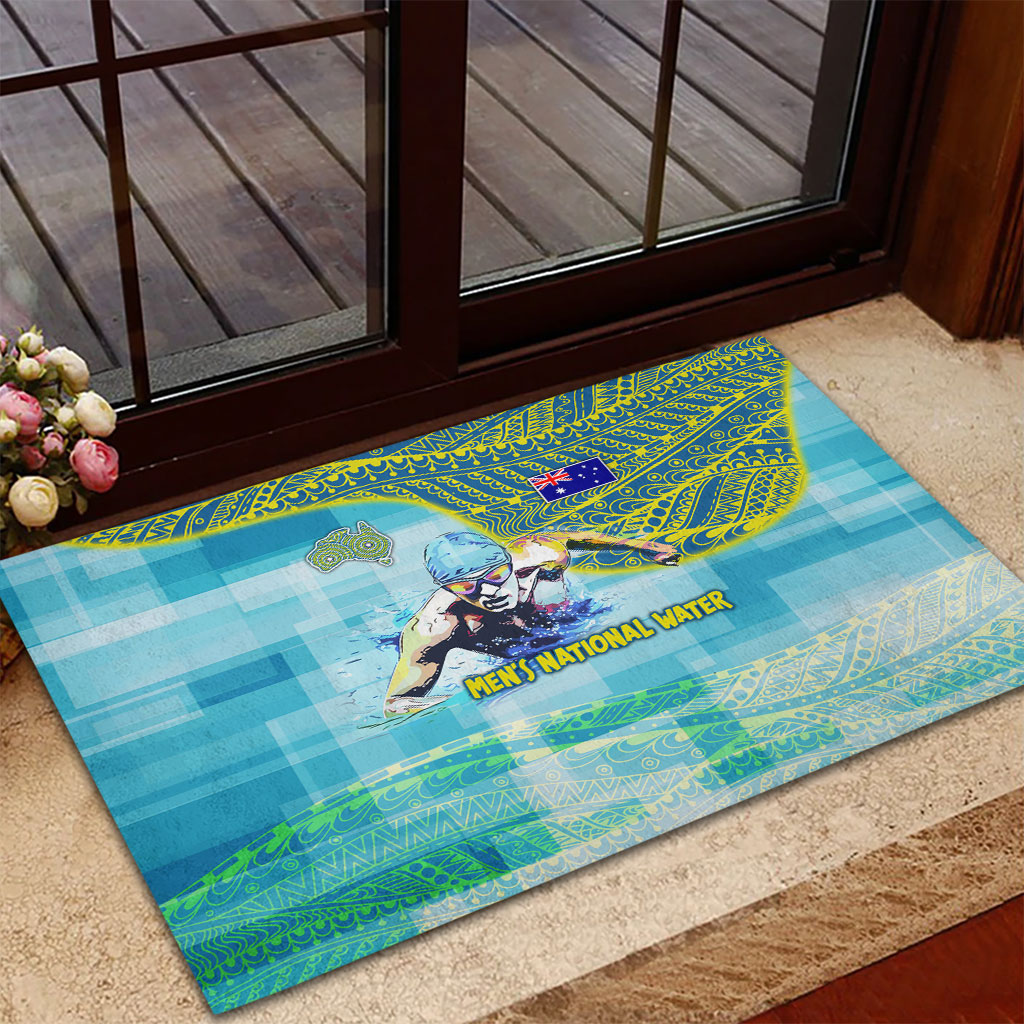 Australia Men National Water Polo Team Rubber Doormat Aboriginal Dot Art Style Patriotic Aquatic Sport