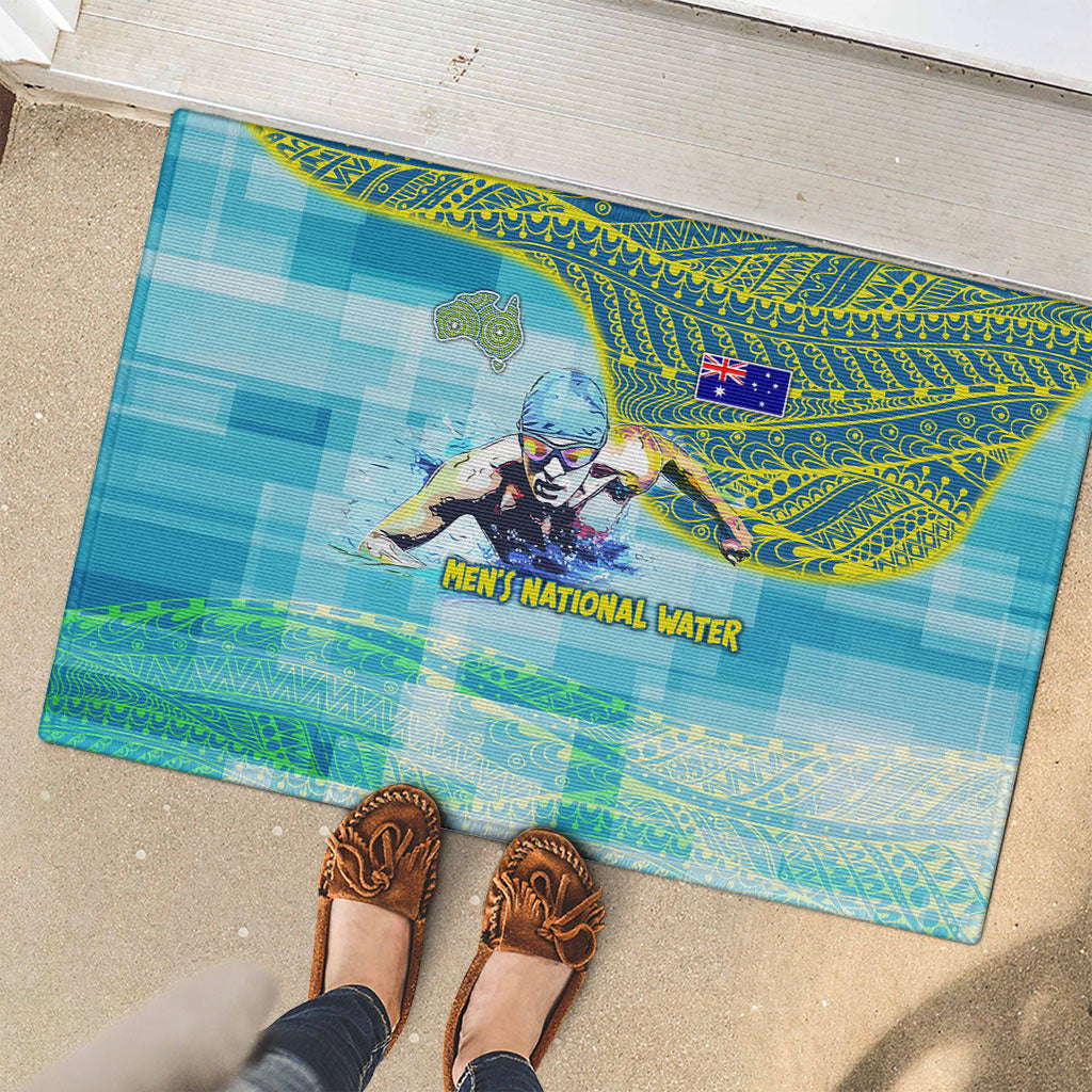 Australia Men National Water Polo Team Rubber Doormat Aboriginal Dot Art Style Patriotic Aquatic Sport