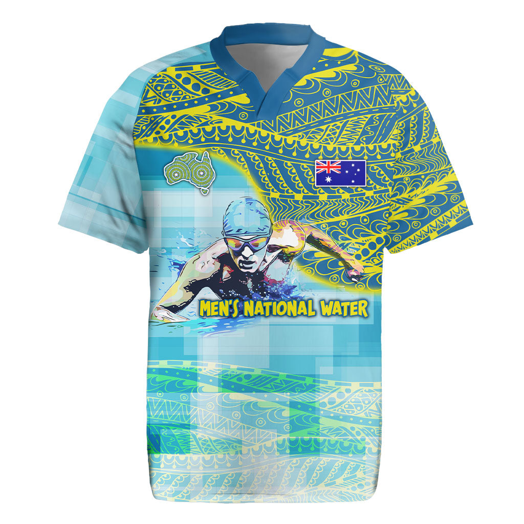 Australia Men National Water Polo Team Rugby Jersey Aboriginal Dot Art Style Patriotic Aquatic Sport