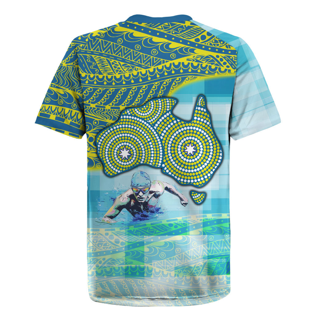 Australia Men National Water Polo Team Rugby Jersey Aboriginal Dot Art Style Patriotic Aquatic Sport
